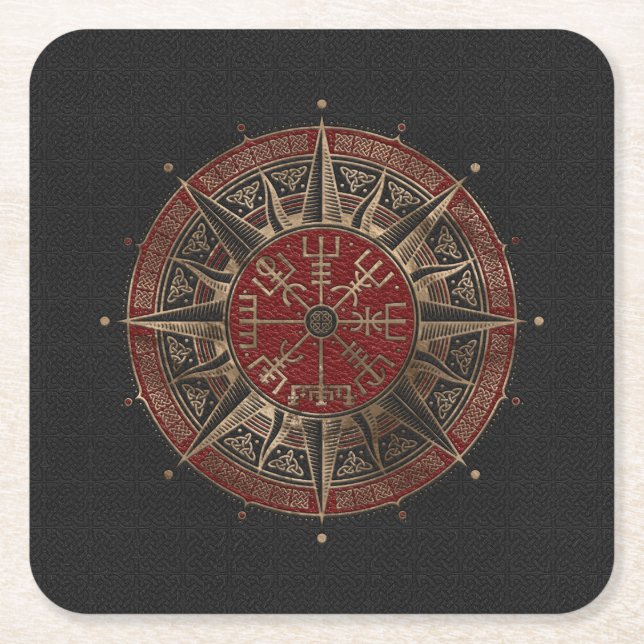 Porta-copo De Papel Quadrado Couro preto e vermelho compasso de Vegvisir - de (Frente)