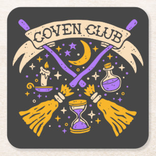 Porta-copo De Papel Quadrado Coven Club Halloween Witeen Night Sky