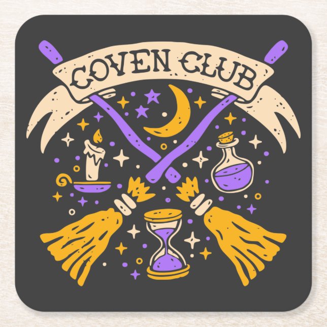 Porta-copo De Papel Quadrado Coven Club Halloween Witeen Night Sky (Frente)