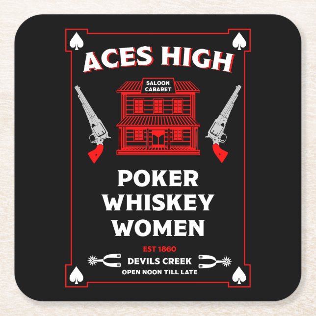 Porta-copo De Papel Quadrado Cowboy American Frontier Saloon (Frente)