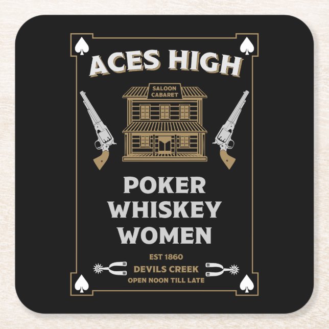 Porta-copo De Papel Quadrado Cowboy American Frontier Saloon (Frente)