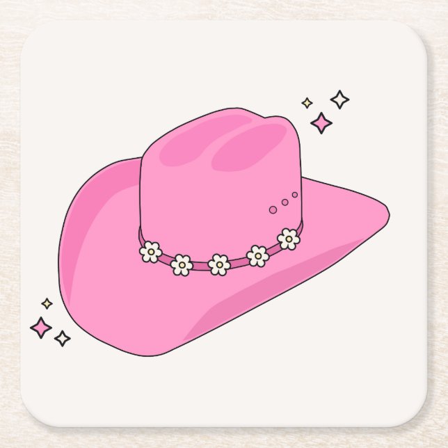 Porta-copo De Papel Quadrado Cowboy Hat Pink (Frente)