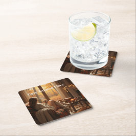 Porta-copo De Papel Quadrado Cozy Autumn Vibes | Personalized Fall Cabin Window