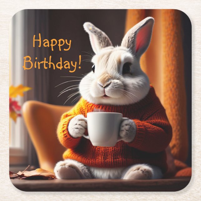 Porta-copo De Papel Quadrado Cozy Bunny (Frente)