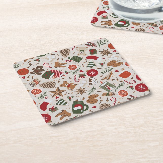 Porta-copo De Papel Quadrado Cozy Natal & Spice (Inclinado)