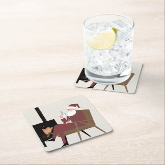 Porta-copo De Papel Quadrado Cozy Santa Fireplace Pattern Paper Coasters 