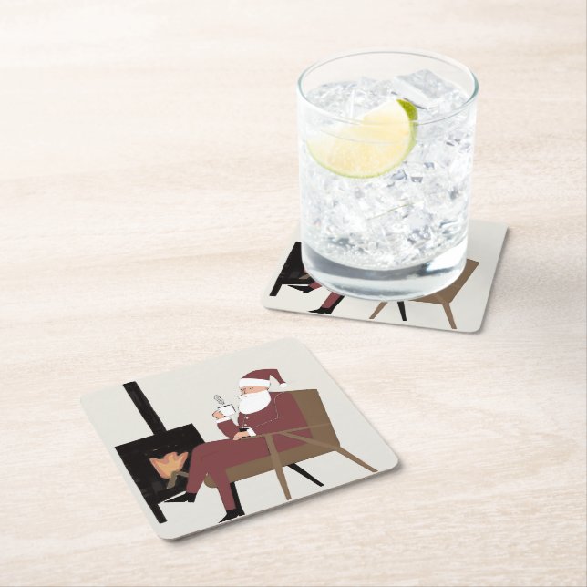 Porta-copo De Papel Quadrado Cozy Santa Fireplace Pattern Paper Coasters  (Insitu)