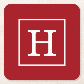 Porta-copo De Papel Quadrado Cranberry Red White enquadrado em Monograma inicia