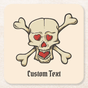 Porta-copo De Papel Quadrado Crânio com Corações