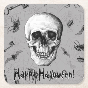 Porta-copo De Papel Quadrado Crânio e aranhas apavorantes