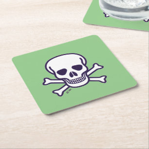 Porta-copo De Papel Quadrado Crânio n Ossos Livro verde Sq Beber Coasters