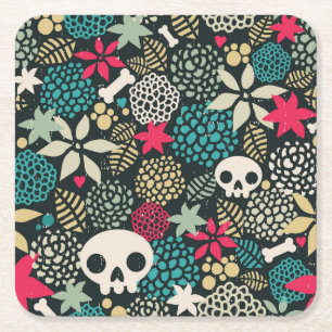 Porta-copo De Papel Quadrado Crânio nas flores