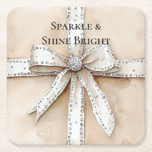 Porta-copo De Papel Quadrado Cream White Silver Glitzy Glam Arco Aniversário