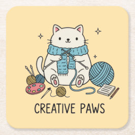 Porta-copo De Papel Quadrado Creative Paws Cat Knitting Pastel Home Party Decor