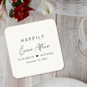 Porta-copo De Papel Quadrado Creme Casamento Felizes para Sempre