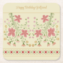Porta-copo De Papel Quadrado Creme com Floral Rosa