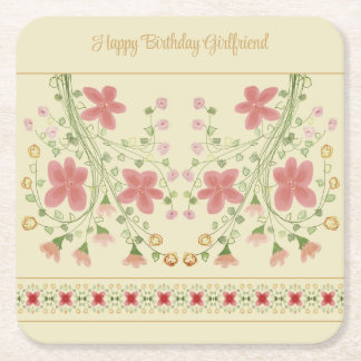 Porta-copo De Papel Quadrado Creme com Floral Rosa