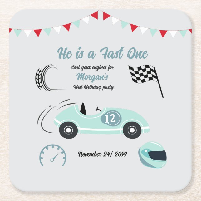 Porta-copo De Papel Quadrado Crescendo Dois Carro Rápido Azul Raça Azul Anivers (Frente)