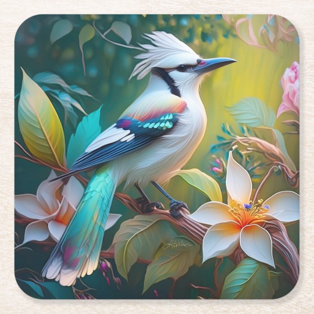 Porta-copo De Papel Quadrado Crested Teal Winged Jay (Frente)