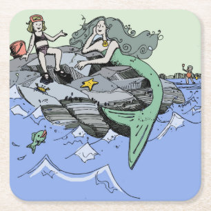 Porta-copo De Papel Quadrado Criança bonito da praia da sereia