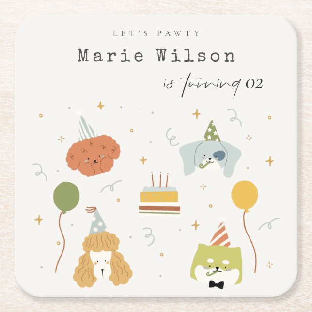 Porta-copo De Papel Quadrado Crianças Bonitas Cachorros Pawty Puppy Qualquer Id (Frente)