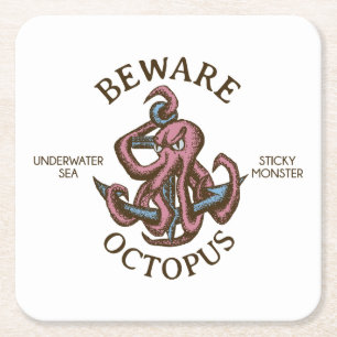 Porta-copo De Papel Quadrado Criatura Náutica Octopus de Beware Tentacle Monste