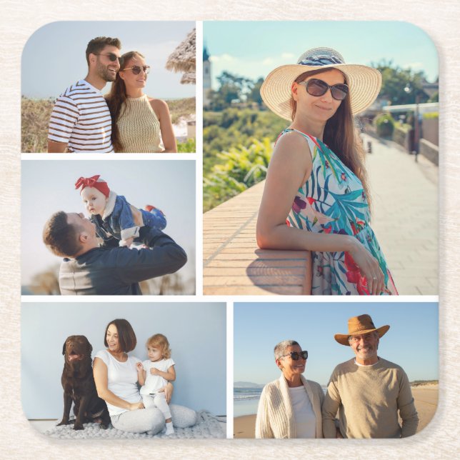 Porta-copo De Papel Quadrado Crie sua própria colagem de fotos (Frente)