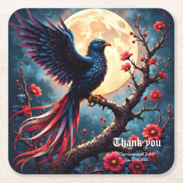 Porta-copo De Papel Quadrado Crimsonwing ao Luar – Ave de Fantasia Mística.