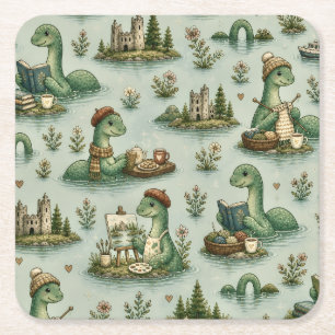 Porta-copo De Papel Quadrado Críptidos Aconchegantes Nessie Monstro do Lago Nes