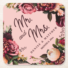 Porta-copo De Papel Quadrado Crisântemo Romântico sobre Rosa Teia de Aranha