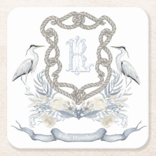 Porta-copo De Papel Quadrado Crista Monograma de Corda de Garça Azul