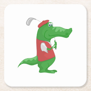 Porta-copo De Papel Quadrado Crocodilo que joga desenhos animados do golfe