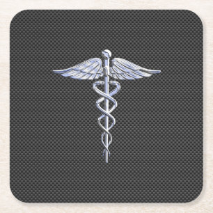 Porta-copo De Papel Quadrado Cromo Caduceus Símbolo Médico Fibra de Carbono N