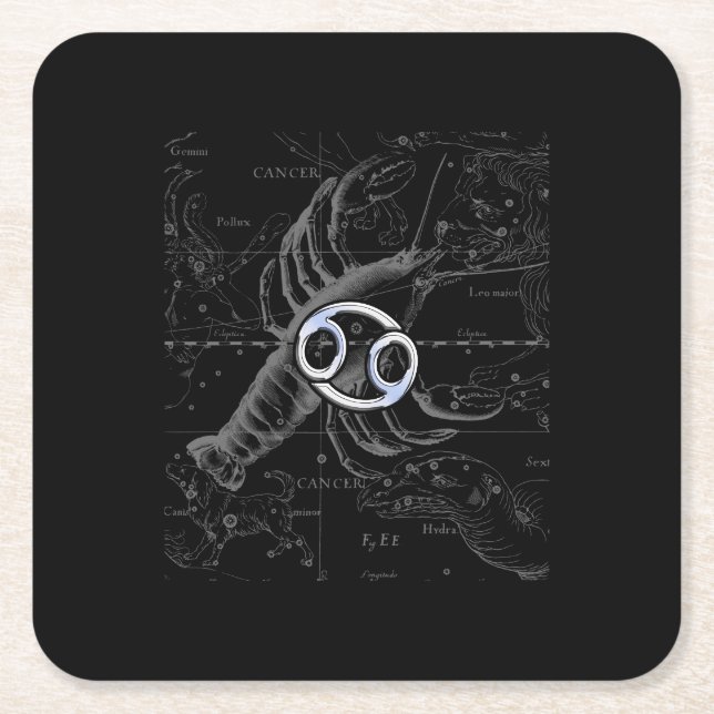 Porta-copo De Papel Quadrado Cromo como Cancer - Sinal Zodiac em Hevelius (Frente)