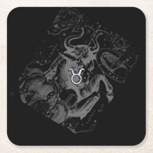 Porta-copo De Papel Quadrado Cromo como Taurus Zodiac Sinal em Hevélio