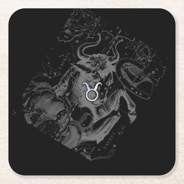 Porta-copo De Papel Quadrado Cromo como Taurus Zodiac Sinal em Hevélio (Frente)