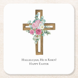 Porta-copo De Papel Quadrado Crucifixo de madeira floral da Páscoa Religiosa El