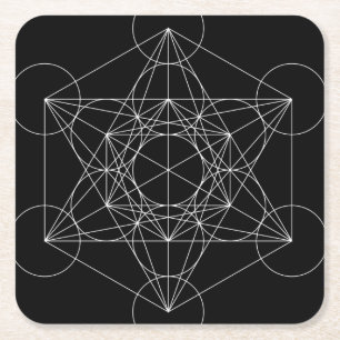 Porta-copo De Papel Quadrado Cubo de Metatron Preto & Branco