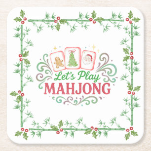 Porta-copo De Papel Quadrado Cumee de Natal do Mahjong Monograma