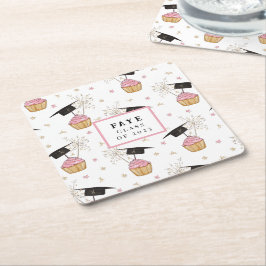 Porta-copo De Papel Quadrado Cupcake Rosa de Graduação Personalizado