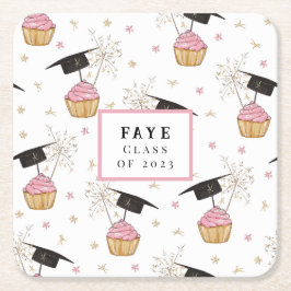 Porta-copo De Papel Quadrado Cupcake Rosa de Graduação Personalizado