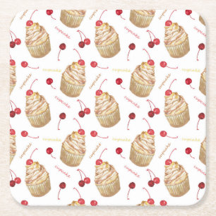 Porta-copo De Papel Quadrado Cupcakes de aquarela