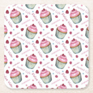 Porta-copo De Papel Quadrado Cupcakes de aquarela