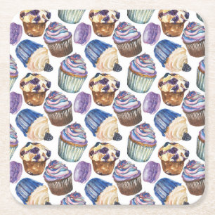 Porta-copo De Papel Quadrado Cupcakes de aquarela