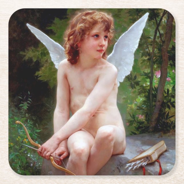 Porta-copo De Papel Quadrado Cupido, Bouguereau (Frente)