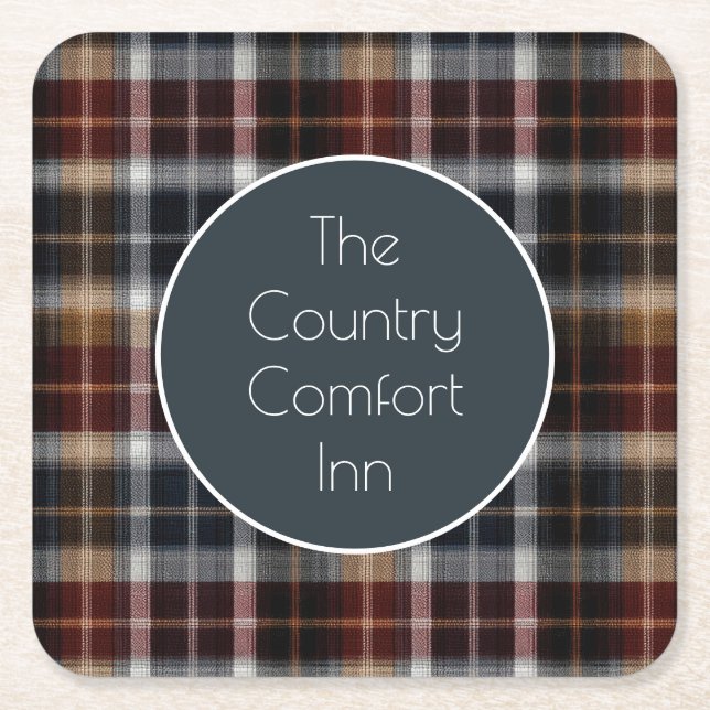 Porta-copo De Papel Quadrado Custom Guest Coaster Gingham Vacation Rentals (Frente)