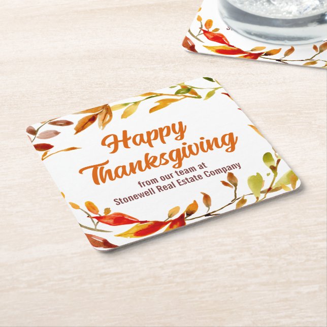 Porta-copo De Papel Quadrado Custom Happy Thanksgiving Autumn Leaves Company (Inclinado)