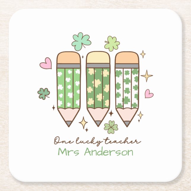 Porta-copo De Papel Quadrado Custom One Lucky Teacher School Party (Frente)