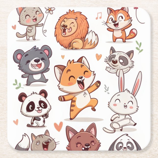 Porta-copo De Papel Quadrado  Cute Animals Sticker Sheet Adorable CSticker (Frente)