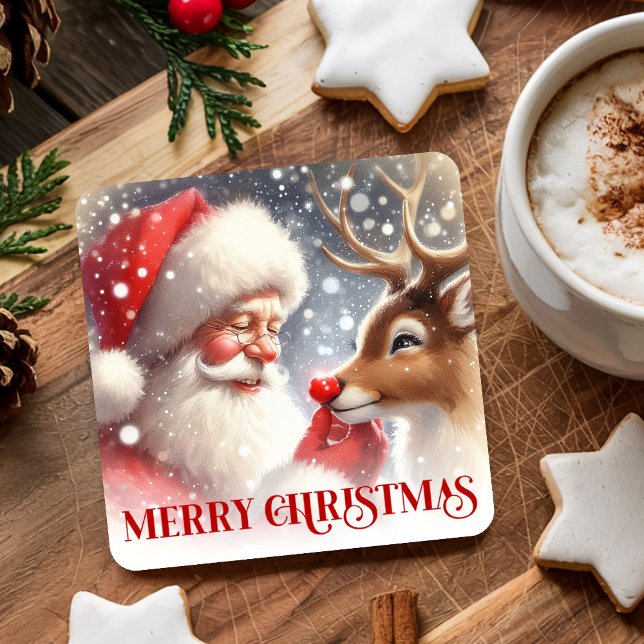 Porta-copo De Papel Quadrado Cute Cartoon Santa Rudolph Christmas Party Coaster (Cute Cartoon Santa Rudolph Christmas Party Coaster

)